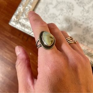 Light Green Stone Silver Ring